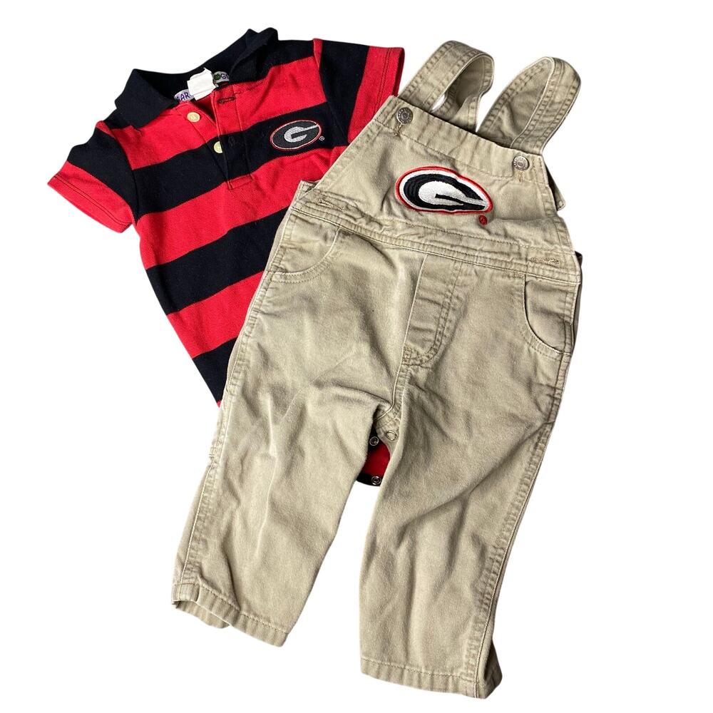Vintage Sara Lynn Togs UGA 12m Boy Overalls with Polo Go Dawgs Georgia Bulldogs